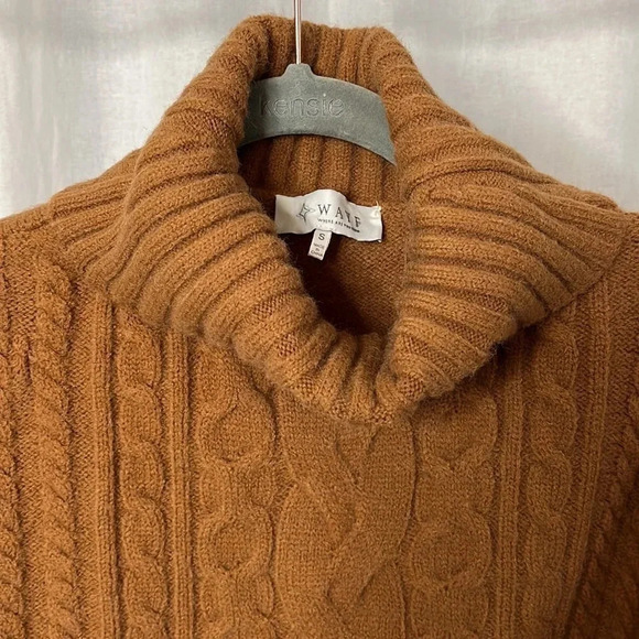 WAYF Camel Crop Cable Knit Turtleneck Sweater Wide Sleeve, Size S - Picture 4 of 10